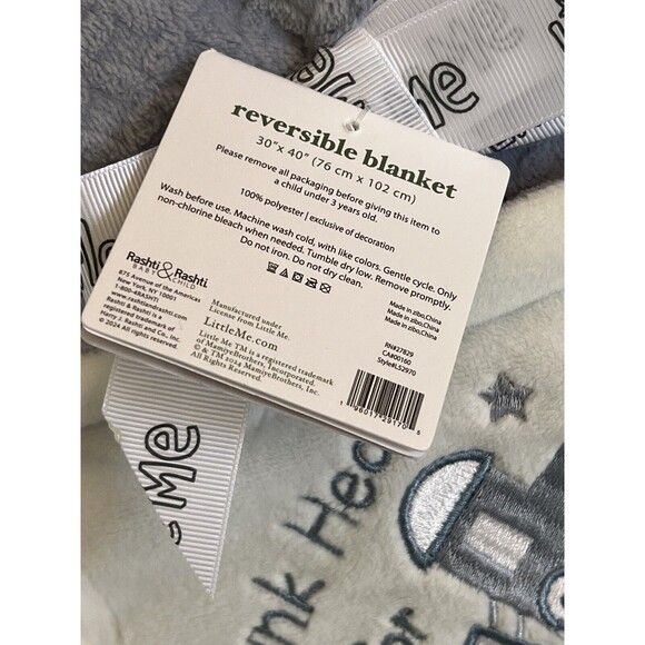 Little Me Thank Heaven For Little Boys Blue Reversible Baby Blanket Embroidered - Picture 6 of 7